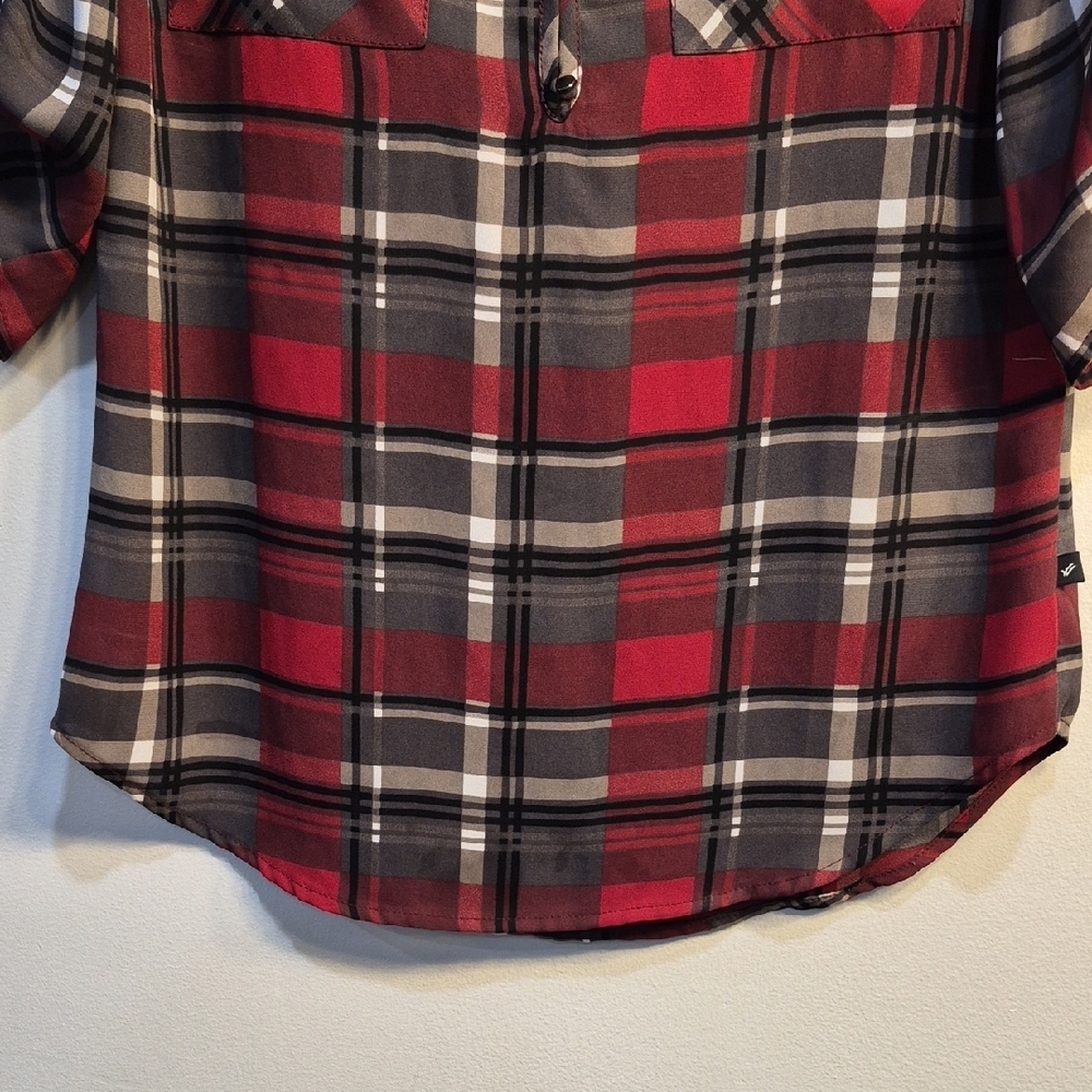 William Rast Red and Gray Plaid Button-Front Tunic - Picture 9 of 10